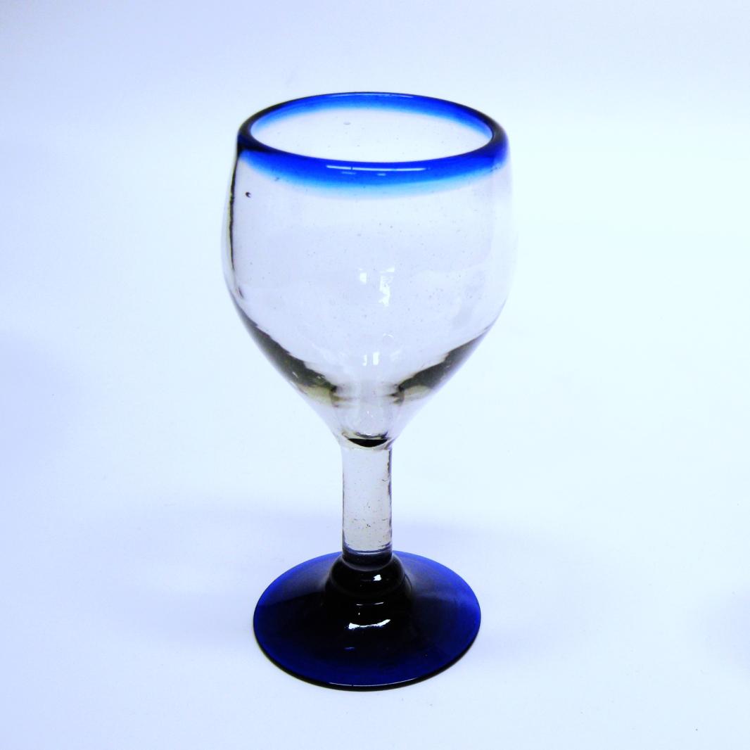 Ofertas / copas para vino pequeñas con borde azul cobalto / Copas de vino pequeñas con un borde azul cobalto. Se pueden utilizar para tomar vino blanco o como copas de vino para cualquier ocasión.
